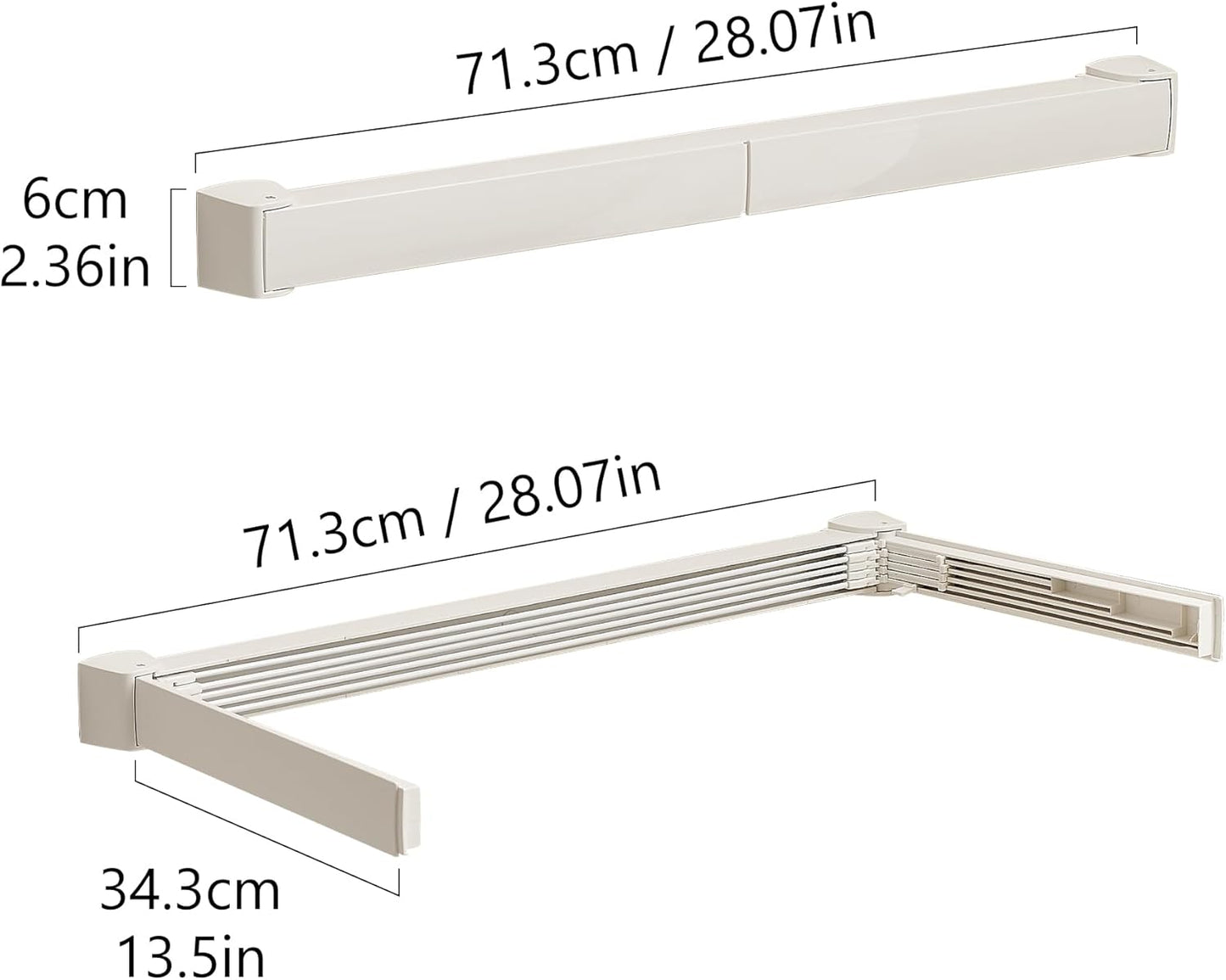 JOOM Laundry Drying Rack Collapsible, Wall Mounted Drying Rack, Clothes Drying Rack, Retractable Drying Racks, 27.5" Wide, 5 Aluminum Rods, 60 lb Capacity (White 27.5")