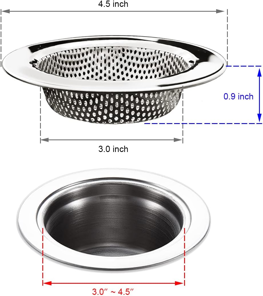 4-Piece Kitchen Sink Strainers - 4.5 Inch Stainless Steel Sink Drain Filter with Food Scraps Catcher