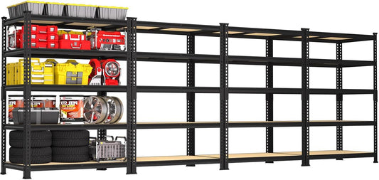 PrimeZone 36" x 16" x 72" Heavy Duty Storage Shelves - 5 Tier Adjustable Garage Storage Shelving, Metal Storage Utility Rack Shelf Unit for Warehouse Pantry Closet Kitchen, Black, 4 Pack