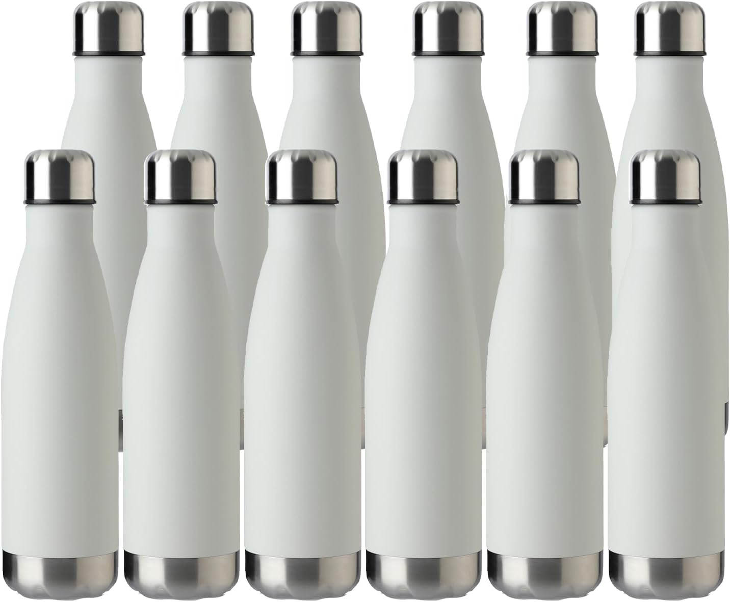 MEWAY 17oz Sport Water Bottle 12 Pack Vacuum Insulated Stainless Steel Leak-Proof Double Wall Cola Shape Water Bottle,Keep Drinks Hot & Cold (White,12 Pack)