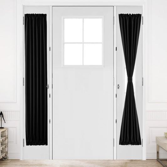 DWCN French Door Curtains – Rod Pocket Thermal Blackout Curtain for Window/Patio Doors/Doorways/Classroom/Kitchen for Privacy, 12W by 72L Inches, 1 Panel with Tieback, Black