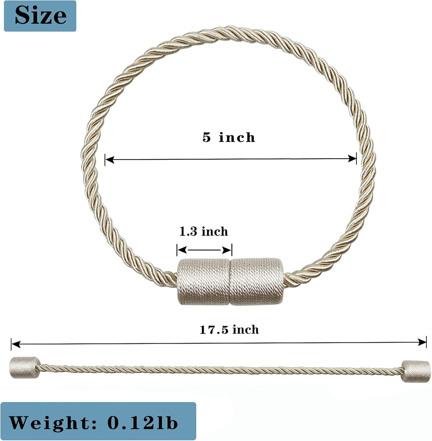 2 Pack Beige Strong Magnetic Curtain Tiebacks Outdoor Elegant Decorative Tie Backs Modern Rope Tiebacks for Drapes Window Curtain Holdbacks for Draperies