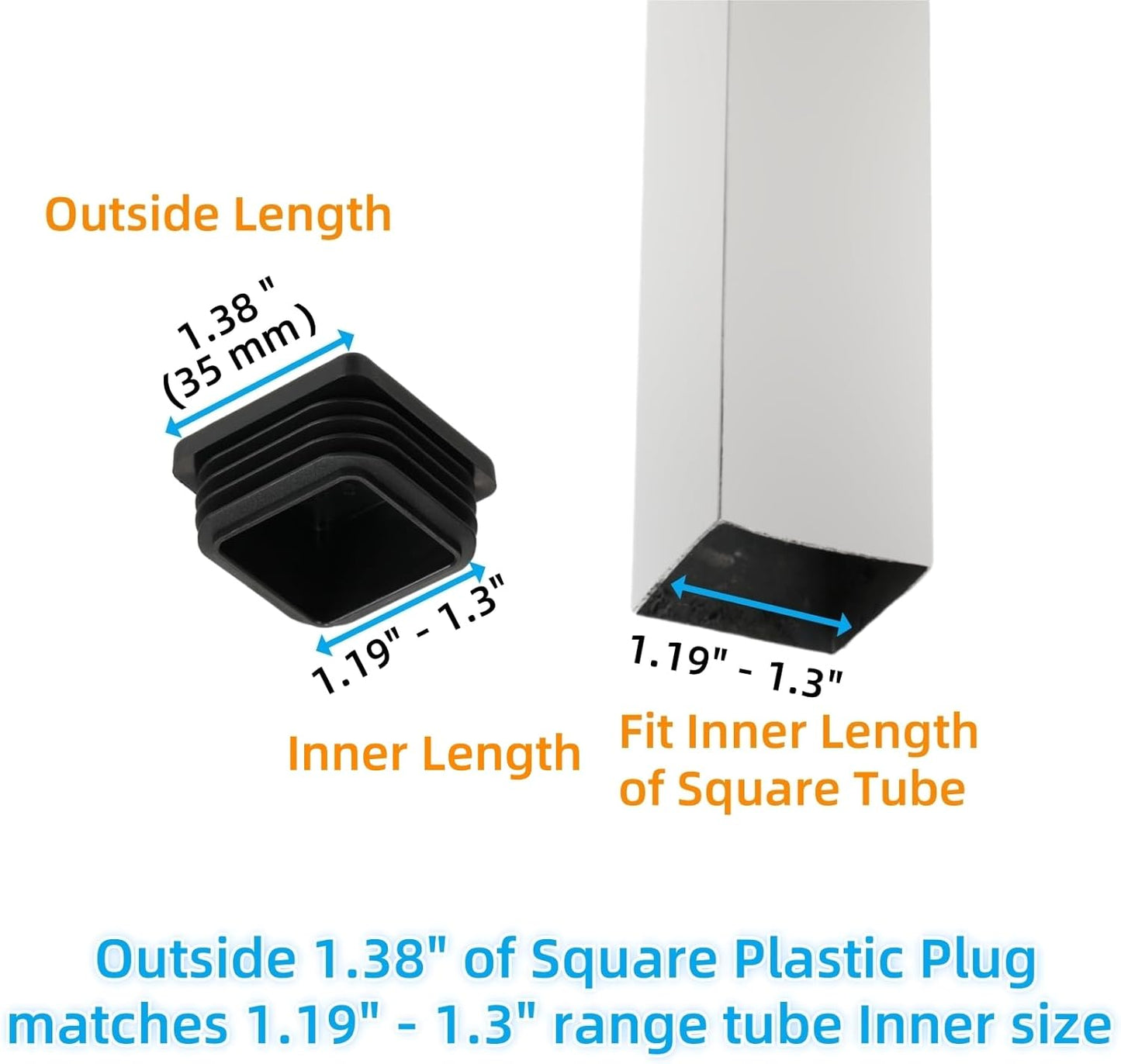 Furnigear Plastic Plugs Tubing End Cap Chair End Caps Outside Bottom Tubing Caps Square Furniture Sliders Glides Black (24, Fit 1.19-1.3" Square Tube Inner Size)