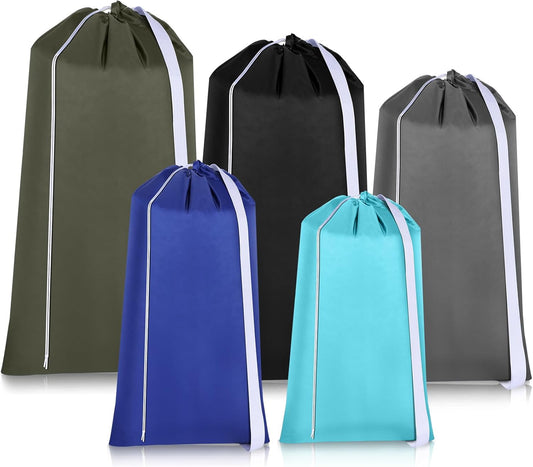 10 Pcs Nylon Extra Large Laundry Bag with Strap Travel Laundry Bags with Drawstring Closure Portable Cloth Bag for College Dorm Apartment Dwellers(Dark Color,Assorted Sizes)