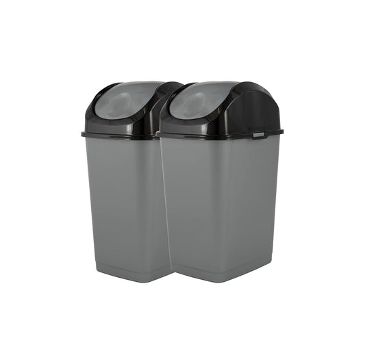 Superio Mini Plastic Trash Can with Swing Top Lid 1.25 Gallon Compact Small Waste Bin Portable Garbage Can for Countertop, Desktop, Make up Vanity, Bathroom, Car, Under Sink, Dorm 5 Qt (Grey/Black, 2)