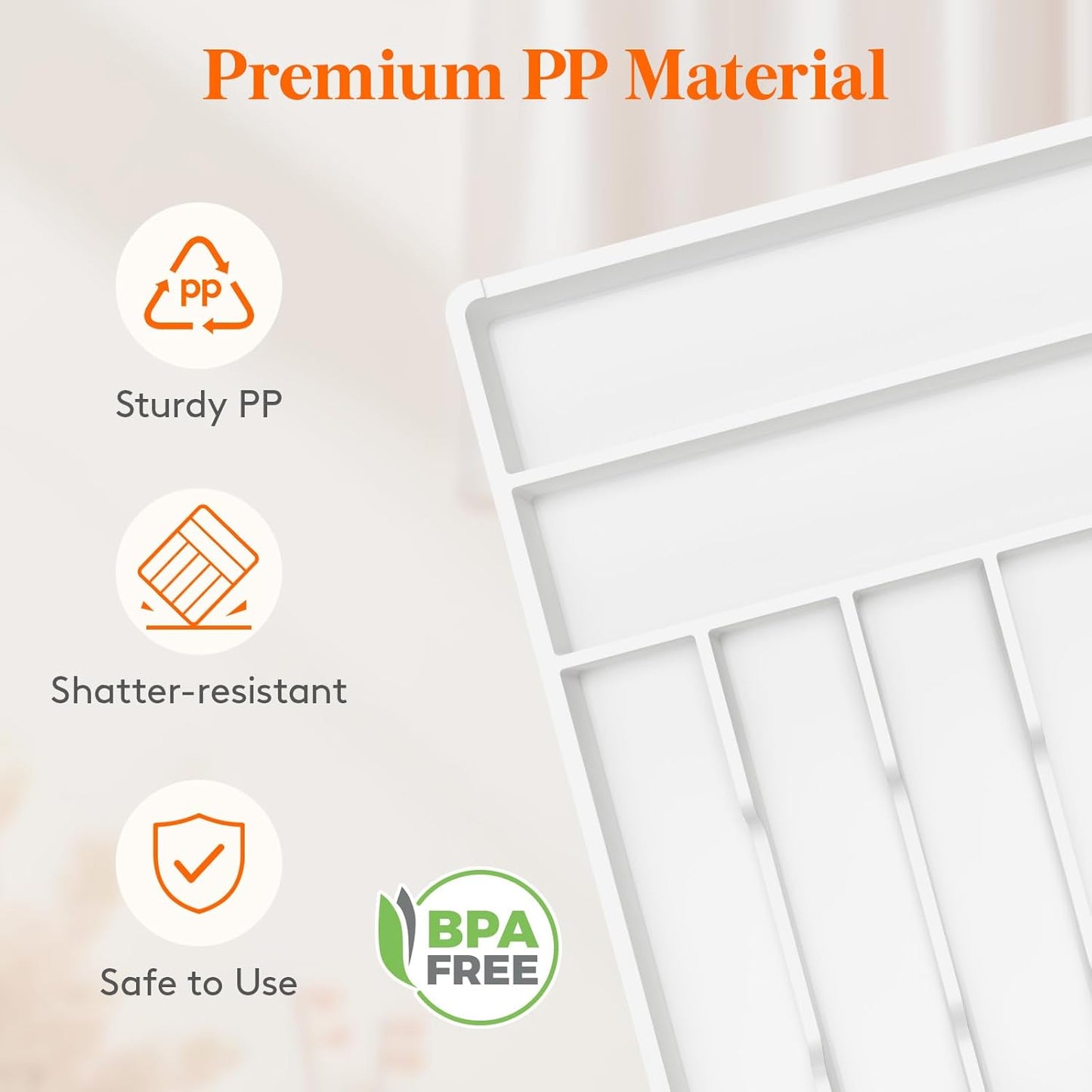 Lifewit Silverware Tray, Deep Wide Cutlery Drawer Organizer Storage for Kitchen, Plastic Flatware Utensil Holder Divider for Spoons Forks Knives Tableware, 7 Compartment, White