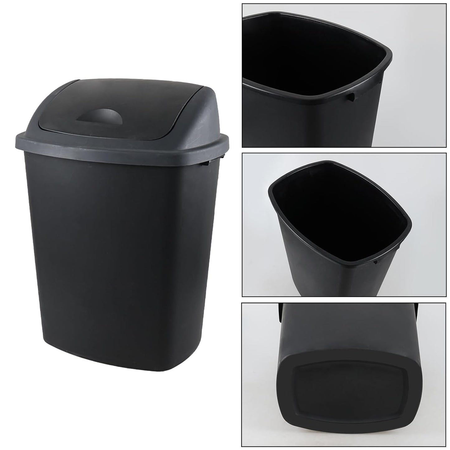 18 Gallon /70 L Swing Lid Large Garbage Bins, 4-Pack, Commercial Grade Plastic Trash Cans for Restaurants, Garages, Conference Rooms, Indoor Household and Commercial Use, Black