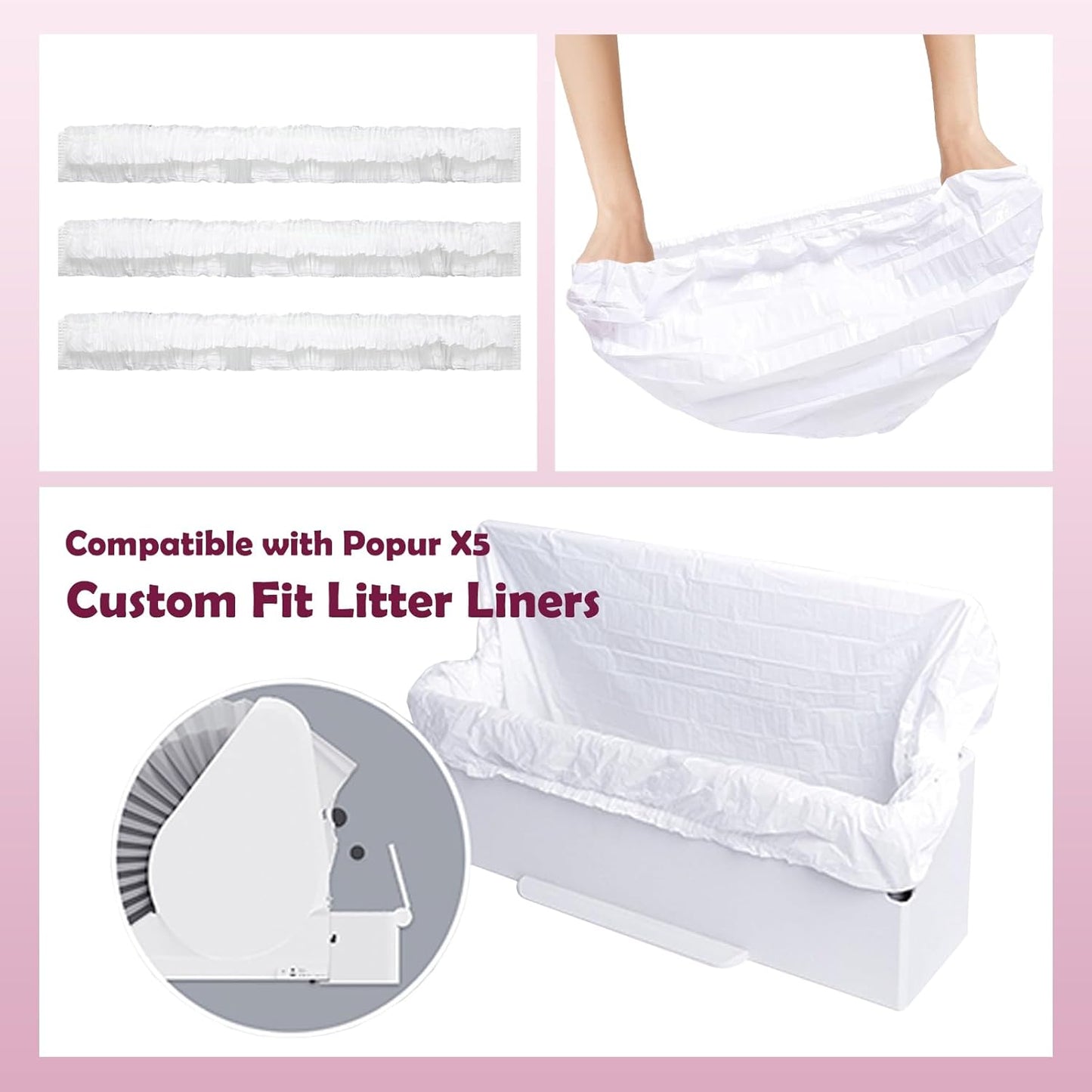 Trash Bags for Popur X5 Litter Box – Thickened, Leakproof Design, 7-Day Odor Control Perfect Fit for Popur X5 Self-Cleaning Cat Litter Boxes -40PCS