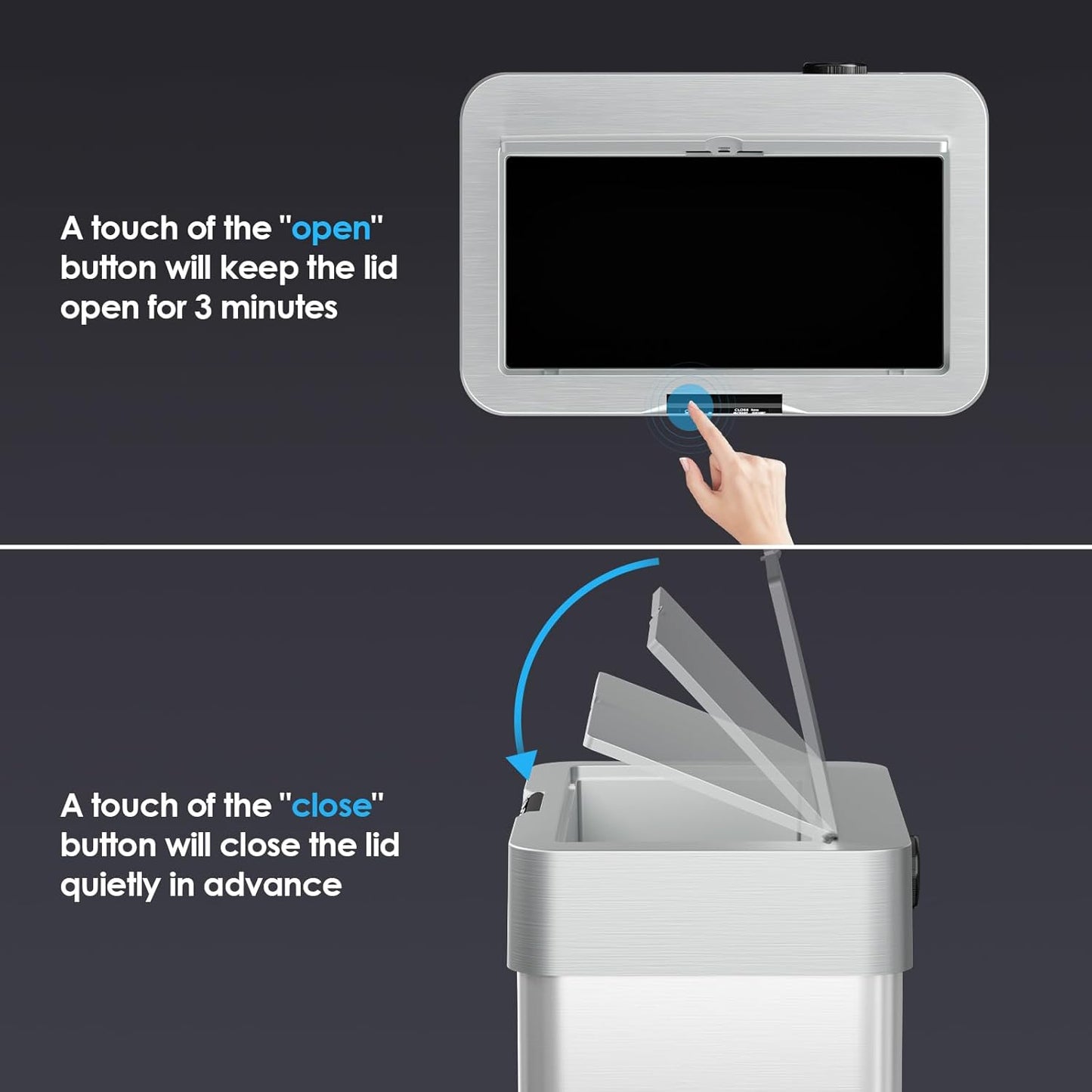 TLSUNNY 18.5 Gallon Motion Sensor Trash Can,Touchless Automatic Garbage Can,Brushed Stainless Steel Smart Bin,with Bag Holder,Soft Close Lid,for Kitchen,Office,RV,Bedroom,Living Room (Silver, 70L)