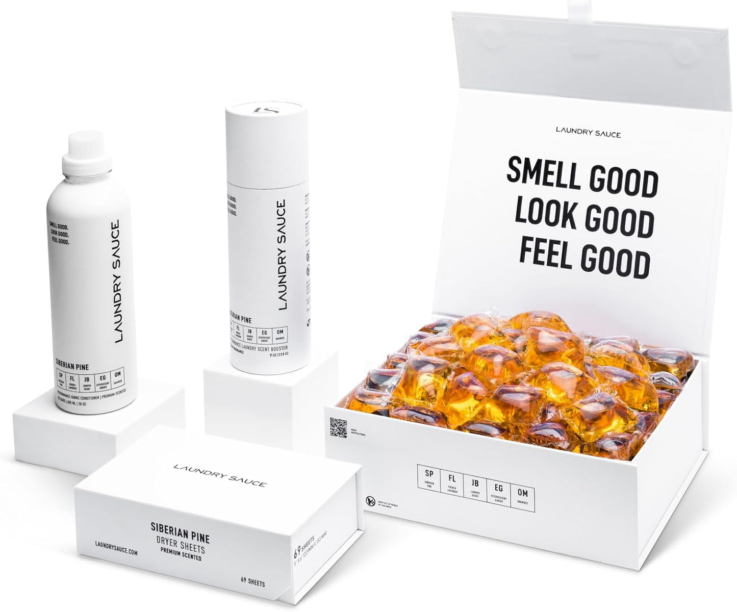 Laundry Sauce - Signature Bundle Siberain Pine, Scented Laundry Detergent Pods & Scent Booster, Fabric Softener, Dryer Sheets, Fabric Protection, Essential Oils, Long Lasting Luxury Fragrance