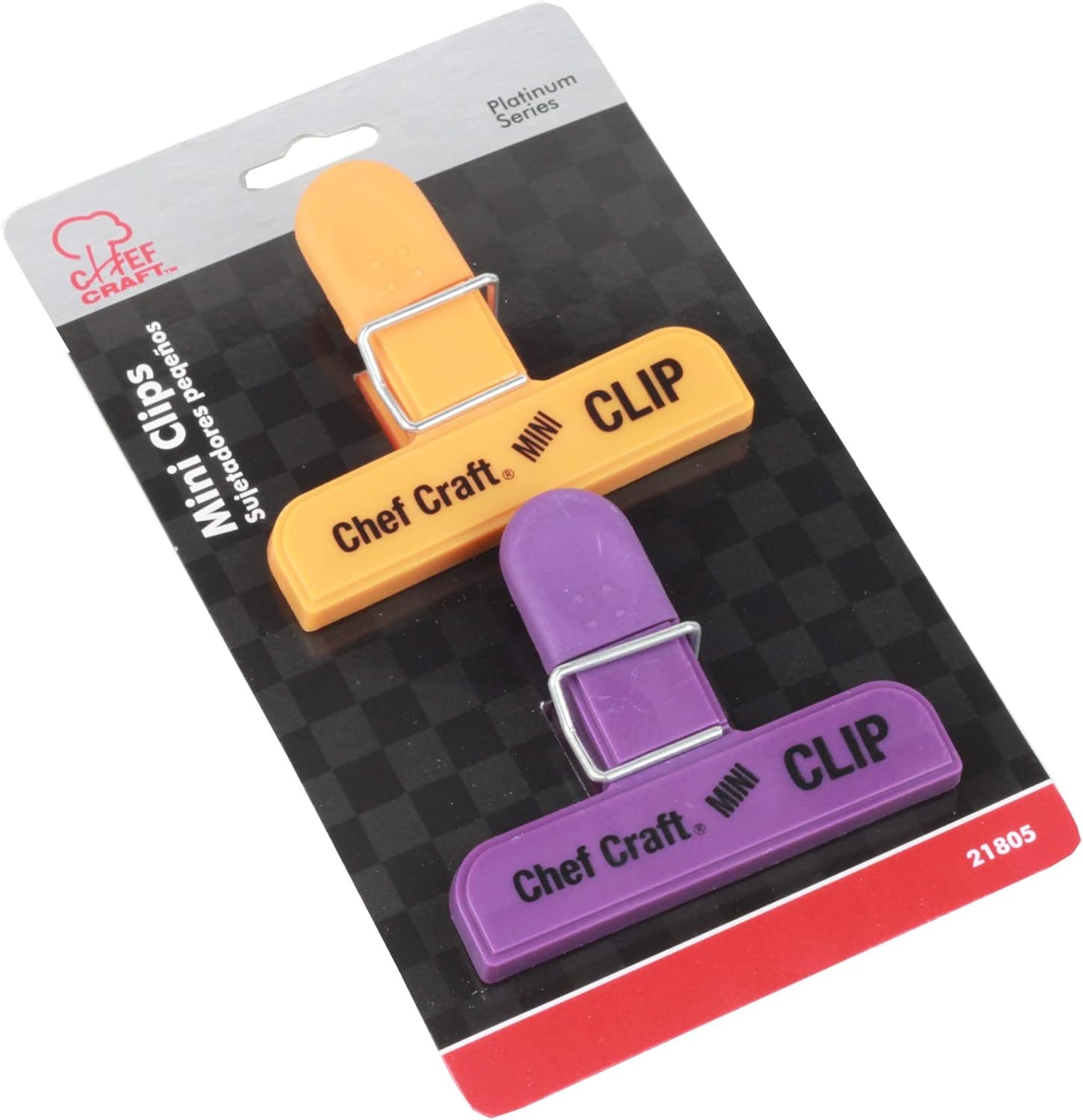 Chef Craft Select Plastic Mini Bag Clip, 3 inch Width 2 Piece Set, Purple/Orange (Pack of 2)