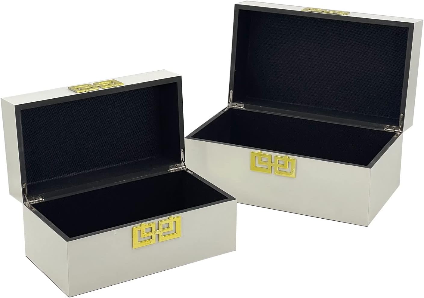 Galt International Large & Small Decorative Storage Box w/Hinged Lid - Classic Design Wood Decor Boxes with Geometric Opening Clasp - Home & Office Storage - Set of 2 (White + Gold)