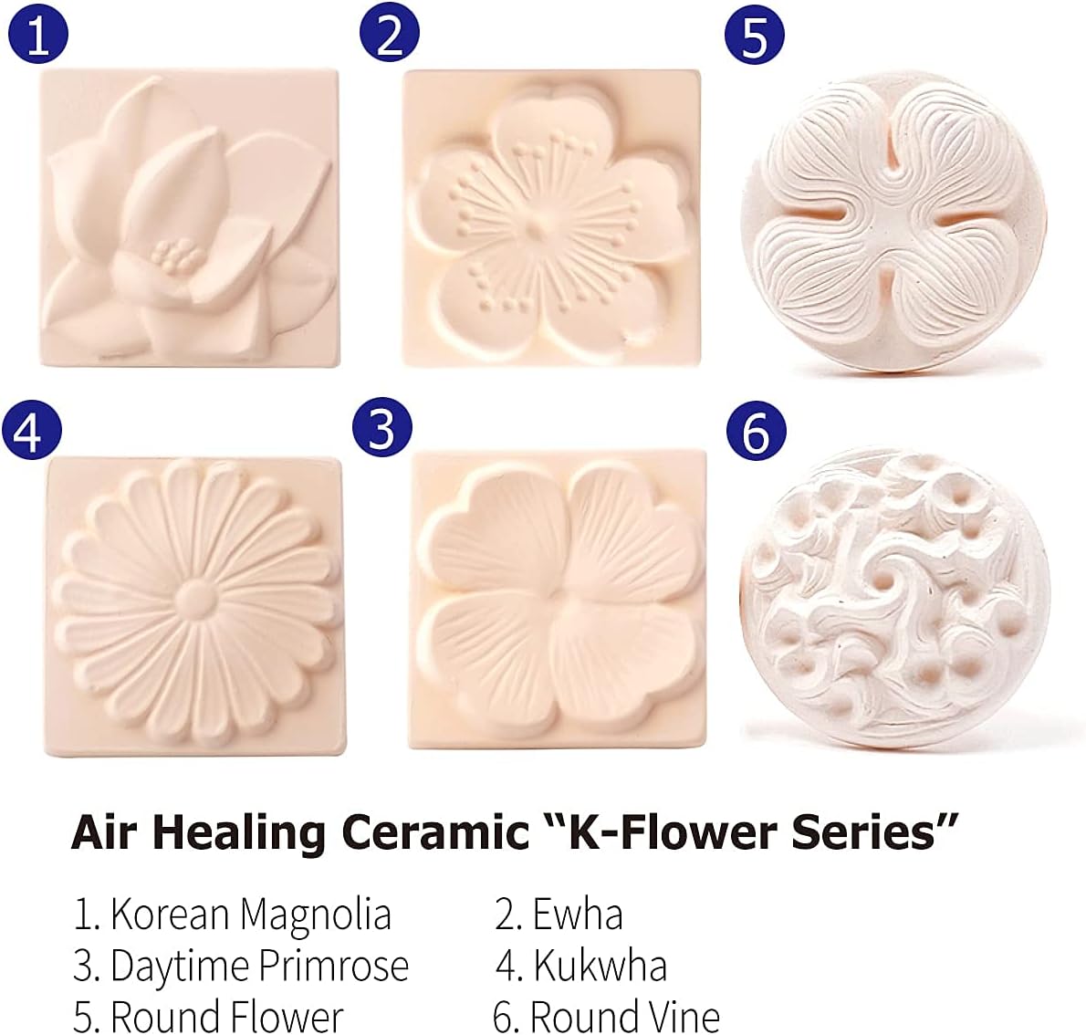 Stone Diffuser-Korean flowers 4 Square tiles, One Set-Odor Eliminator, Air Purifying, Humidity Control, Aromatherapy Passive Diffuser