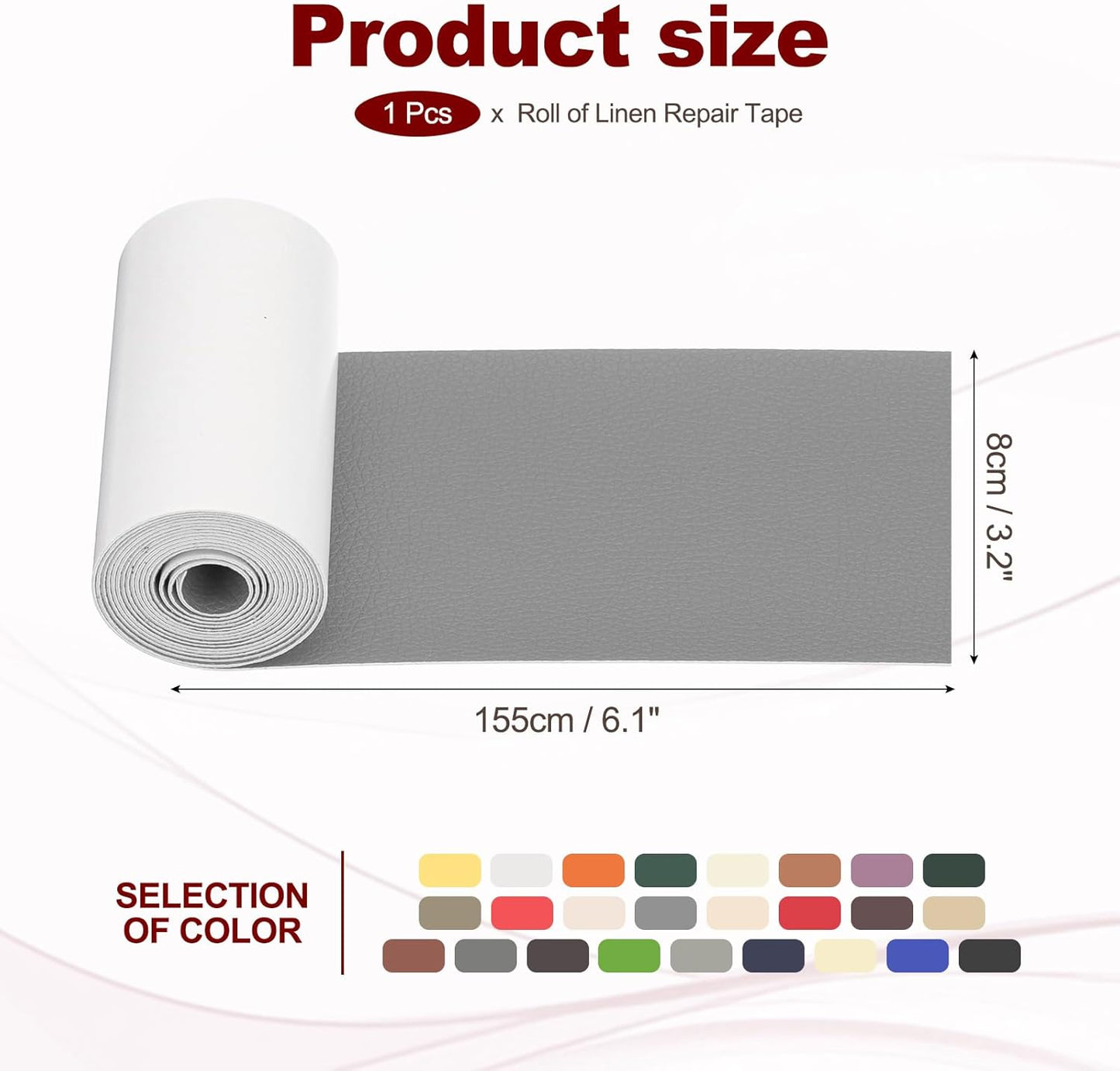 PATIKIL Leather Patches Tape for Furniture, 3.2 x 61 Inch Self Adhesive Vinyl Leather Repair Kit Cover Sheet for Couch, Sofa, Car Seats, Office Chair, Light Gray