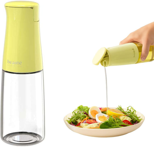 17oz Oil Dispenser for Kitchen, Auto Flip、Non-Drip、Leak Proof, Oil Bottles for Kitchen, Vinegar Dispenser, Cooking Glass Bottle with 500ml (Yellow Green)