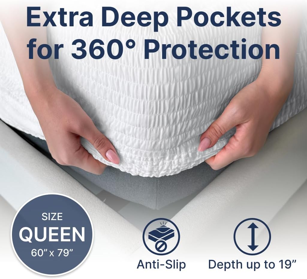 PAULATO BY GA.I.CO Queen Waterproof Mattress Protector – Mattress Cover for Queen Size Bed – Soft Noiseless Hypoallergenic Machine Washable – Waterproof Protector with Deep Elastic Skirt