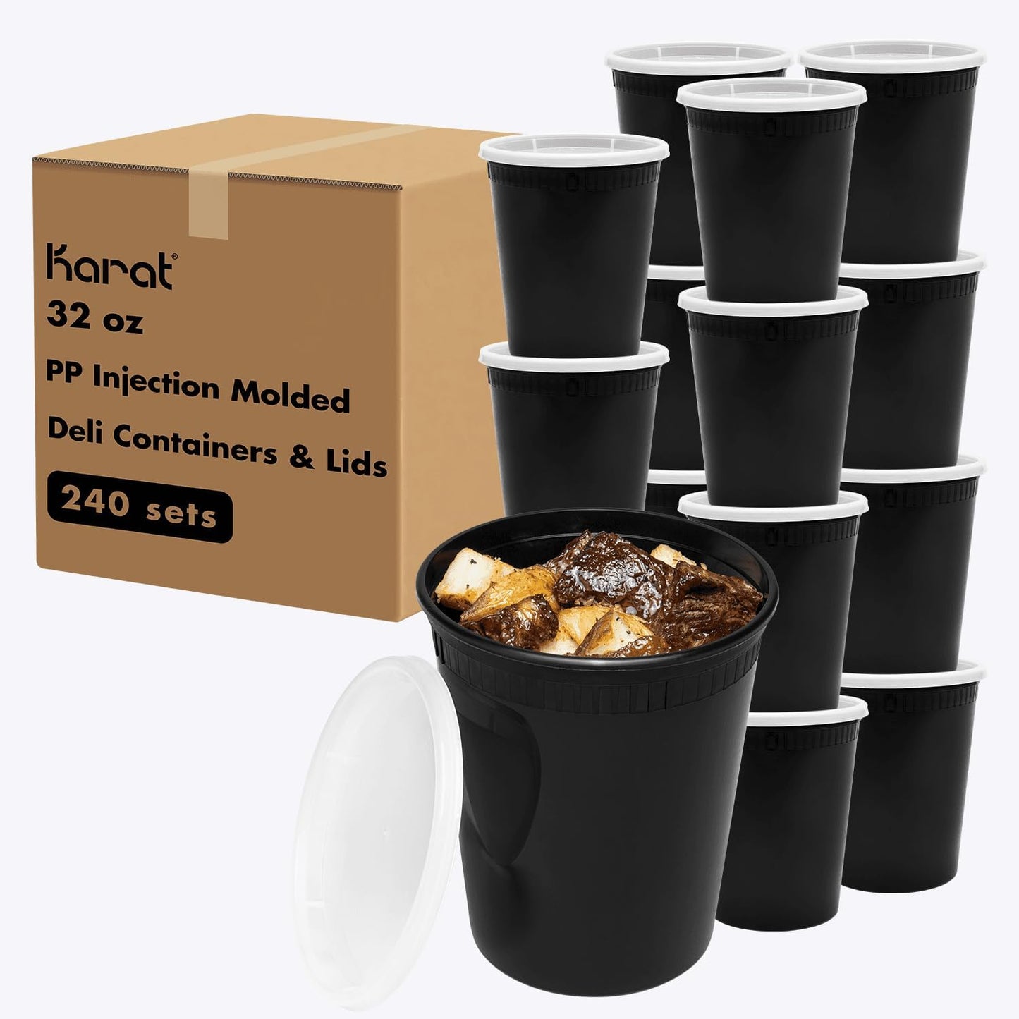 Karat [32oz - 240 ct Black PP Injection Molded Round Deli Containers with Lids (FP-IMDC32-PPB)