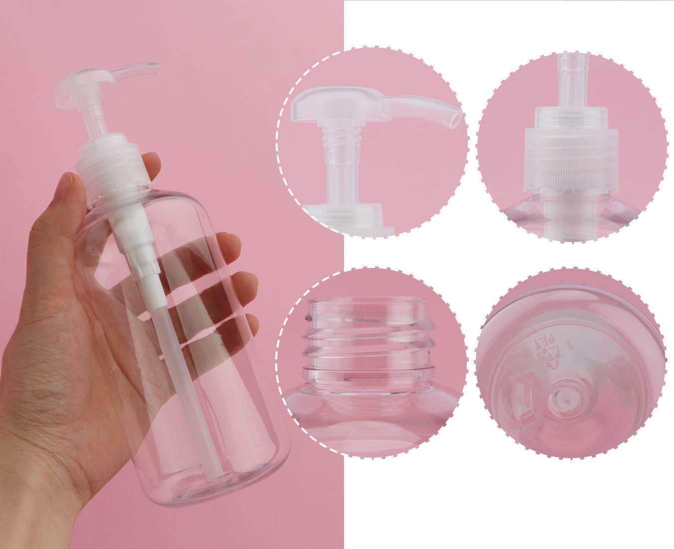 Pump Bottle Shampoo Pump Dispenser, Yebeauty Shampoo Bottles with Pump 10oz Clear Empty Plastic Empty Refillable Shower Bottle Dispenser 2 Pieces Containers with Travel Lock for Soap Cream Lotion Gel