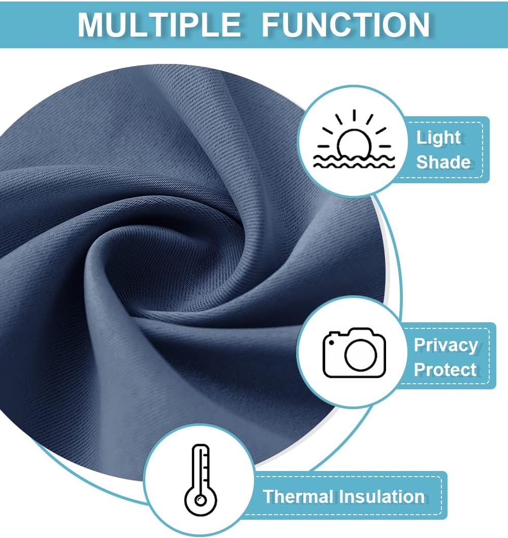 RYB HOME Blackout Curtains for Kitchen, Over Sink Privacy Curtains Window Decor, Thermal Insulating Drapes for Bathroom Cafe Bedroom Small Window, W 42 x L 24 inch, Stone Blue, 2 Panels