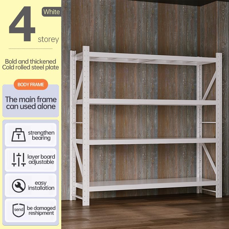 Storage Shelves Heavy Duty, Metal Garage Shelving Units, 4 Tier Storage Rack Shelf, Steel Industrial Shelving, Adjustable Standing Shelf for Basement/Warehouse (White, W59.06*D19.69*H78.74)