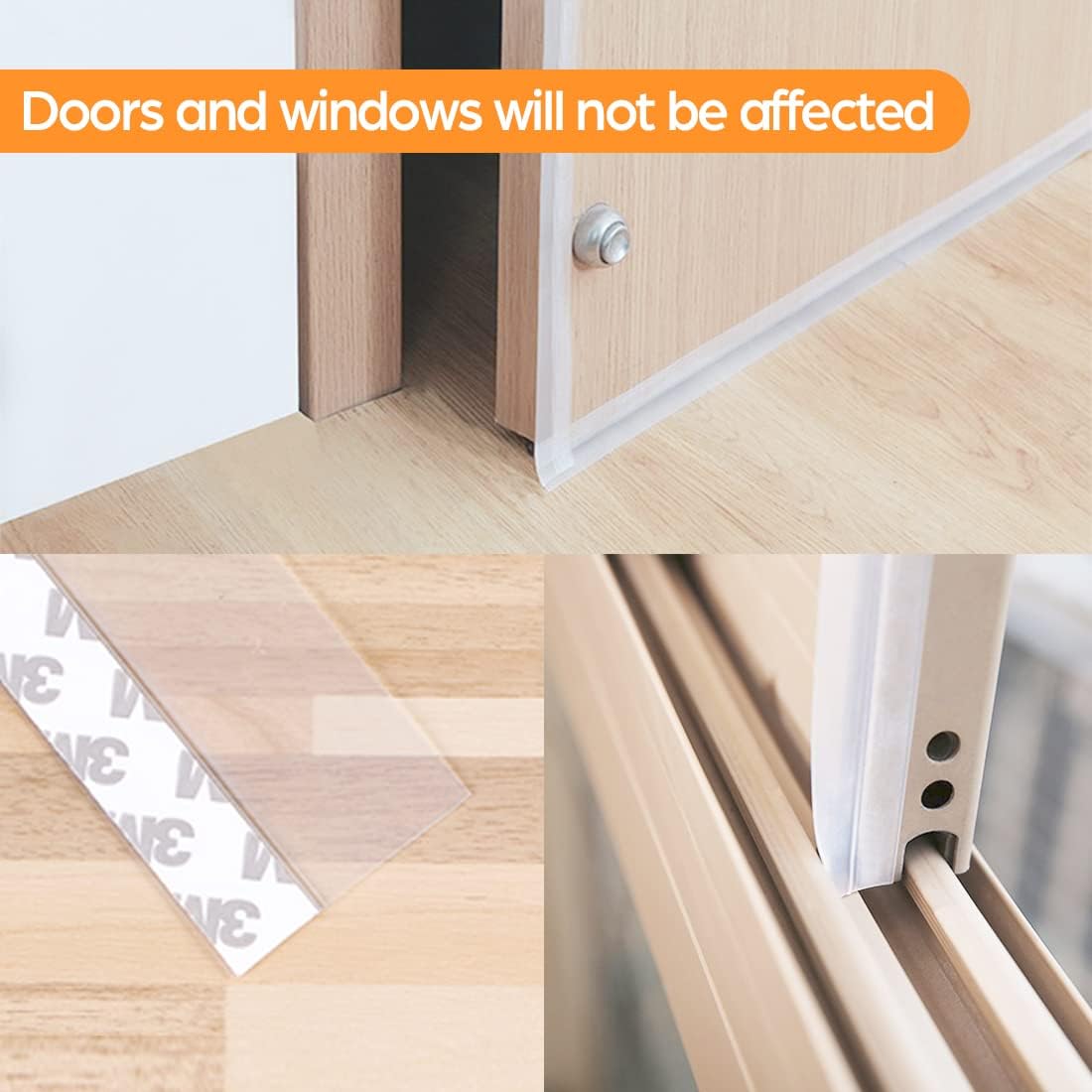 28.9 Ft Door Weather Stripping Door Seal Strip Tape,Silicone Door Draft Stopper,Self Adhesive Shower Door Bottom Seal, Door Insulation Strip for Door Frame Windows and Glass Gaps (Transparent, 25mm)