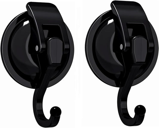 Heavy Duty Vacuum Wreath Cup Hook, Easy to Install and Remove, No Hole Punched,Black- Plated Plished Super Suction for Kitchen, Bathroom and Restroom, 2Pack