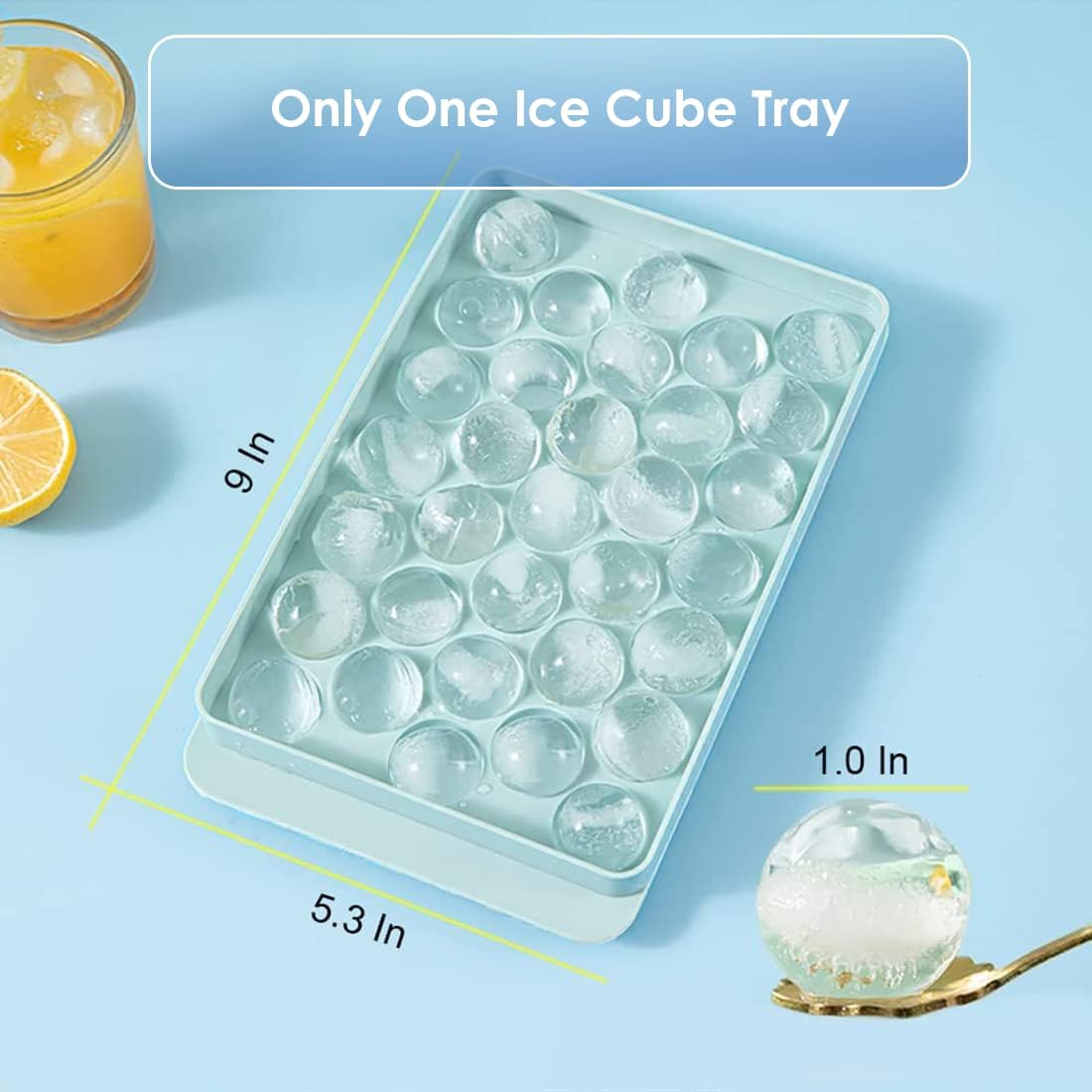 WIBIMEN Ice Cube Tray with Lid - Round Ice Tray for Freezer with Lid - Ice Cube Trays for Freezer (One Tray Only)