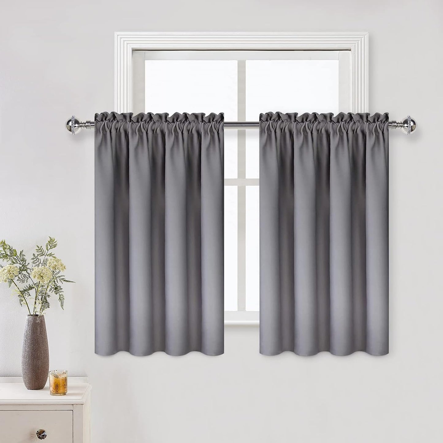 DWCN Blackout Curtains for Living Room Thermal Insulated, Energy Saving & Noise Reducing Bedroom Curtains, Grey, W 52x L 36 Inch, Set of 2 Rod Pocket Curtain Panels