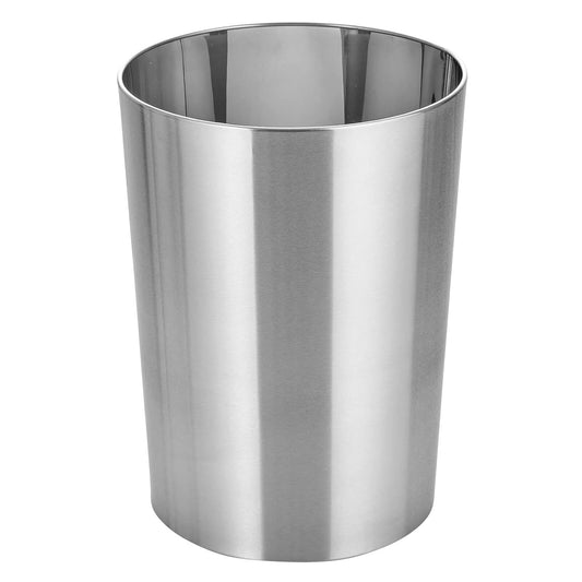mDesign Stainless Steel Round Metal Trash Can, Small 4 Gallon Wastebasket, Garbage Basket Bin for Bathroom, Bedroom, Kitchen, or Home Office, Holds Waste and Recycle, Mirri Collection, Brushed