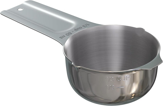 Color Up ⅓ Cup Measuring Cup (80 ml) – Premium Chrome Stainless Steel, Accurate for Wet & Dry Ingredients, Embossed Markings, Easy-Pour Spouts, Dishwasher-Safe, Kitchen Essential