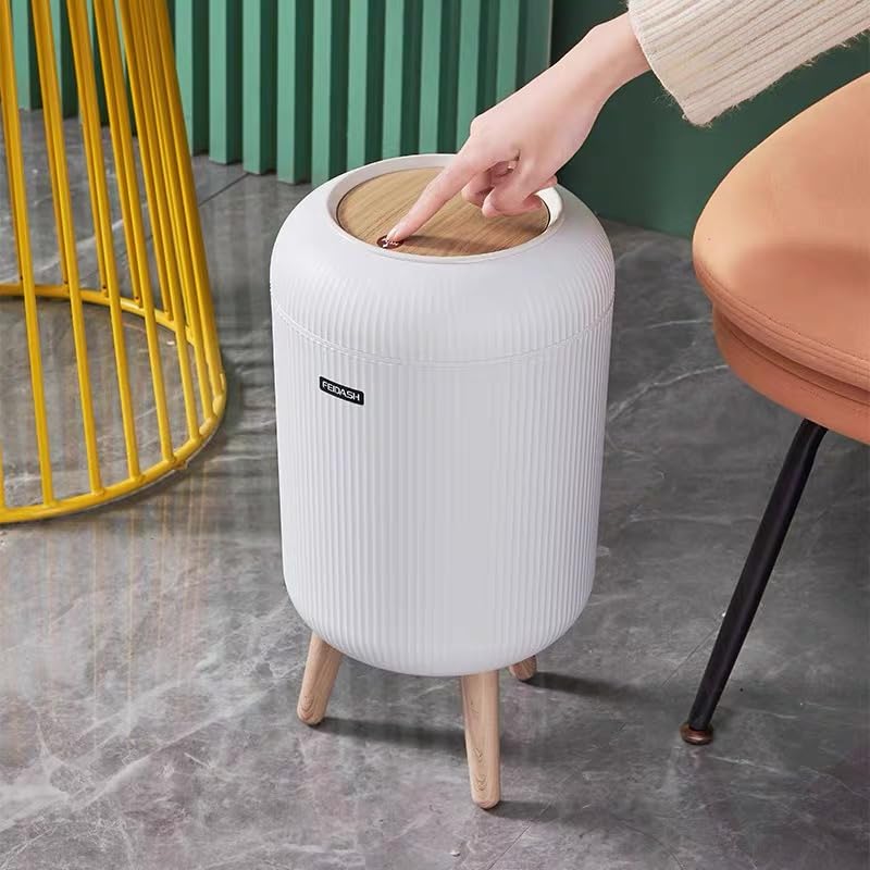 Bedroom Trash Can with Lid,3 Gallon / 11L Garbage Can with Pop-Up Lid, Small Trash Cans Plastic Waste Basket with Removable Legs for Bathroom, Kitchen, Bedroom, Office-White