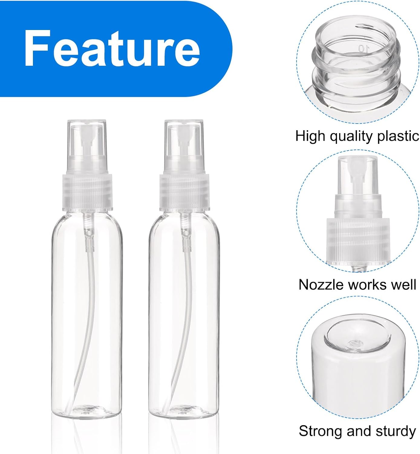 uxcell 10Pack Spray Bottles, 2Oz/60ML Reusable Clear Empty Mist Plastic Mini Travel Bottle Set,Small Refillable Liquid Containers for Household Use, Essential Oil, Cleaning (Transparent)