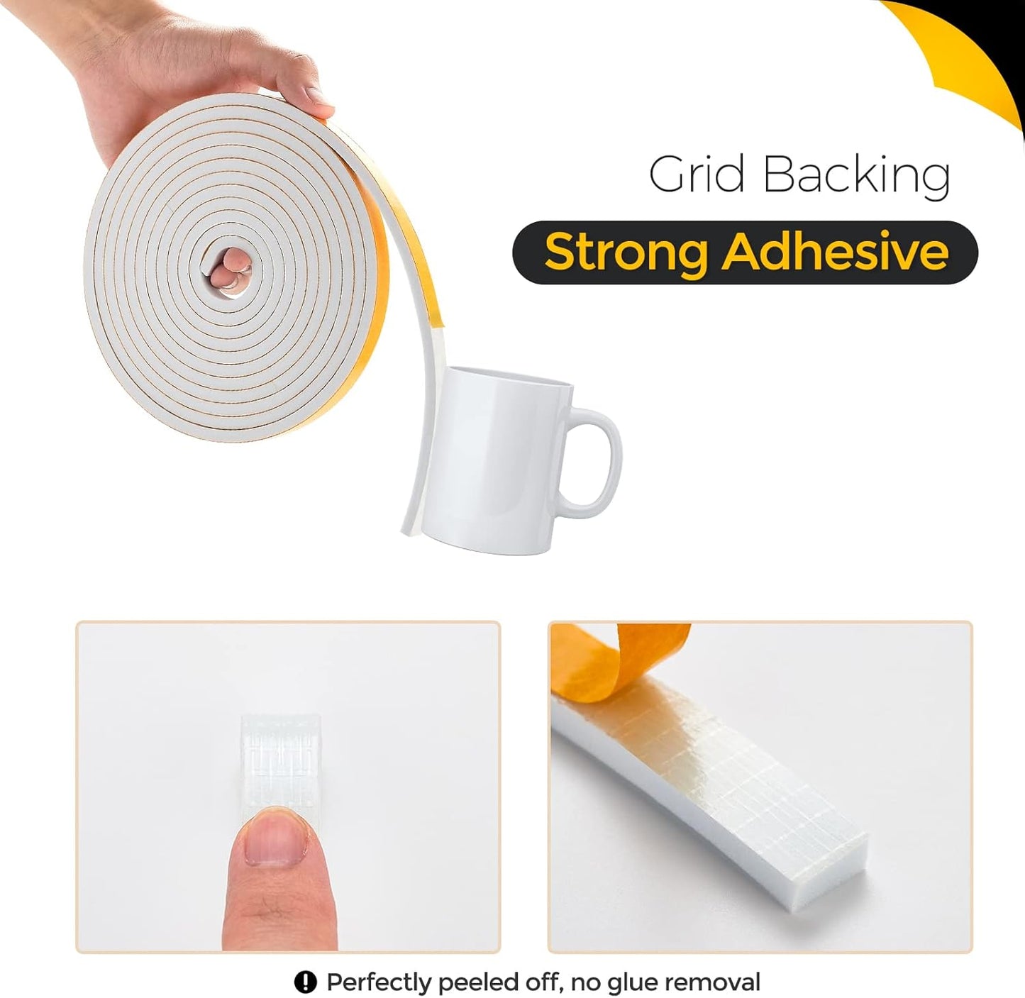 16.5 Feet Weather Stripping Door Seal, 1" Wide X 3/8" Thick Door Seal Strip High Density Foam Tape Adhesive Strip for Door Soundproofing,Window Insulation (1" x 3/8" x 16.5FT,White)