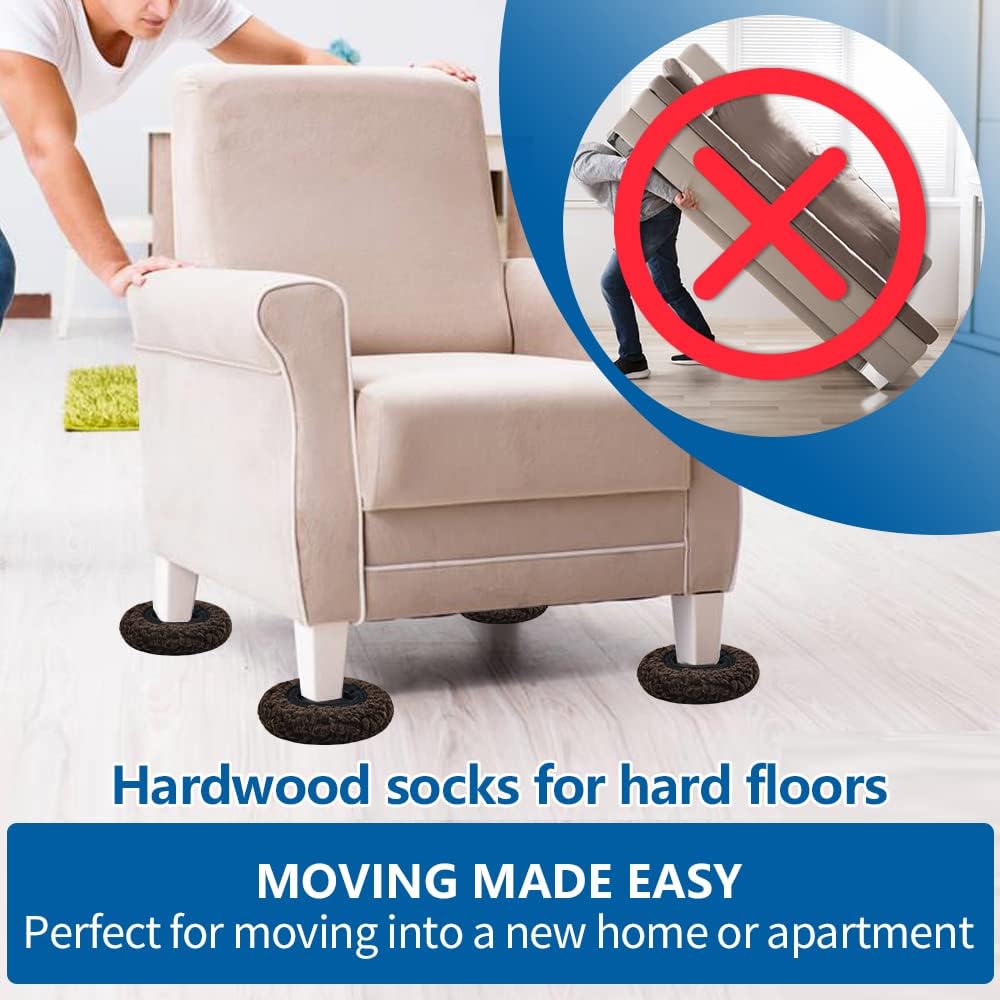 5" Furniture Sliders, 2-in-1 Furniture Movers Sliders with Hardwood Socks, 4+4 Pack - 4 Furniture Sliders for Carpet and 4 Hardwood Socks, Move Your Furniture Easily!