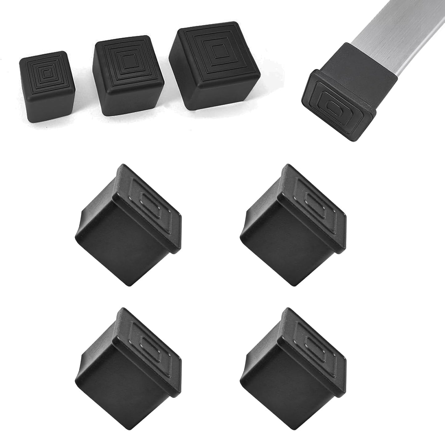 4 Pcs 1-3/4" x 1-3/4" Square Rubber Chair Leg Caps, PVC Table Leg Covers, Flexible & Anti-Slip Furniture Leg End Caps, Chair Leg Floor Protectors for Bar Stool Leg Patio Indoor, Black
