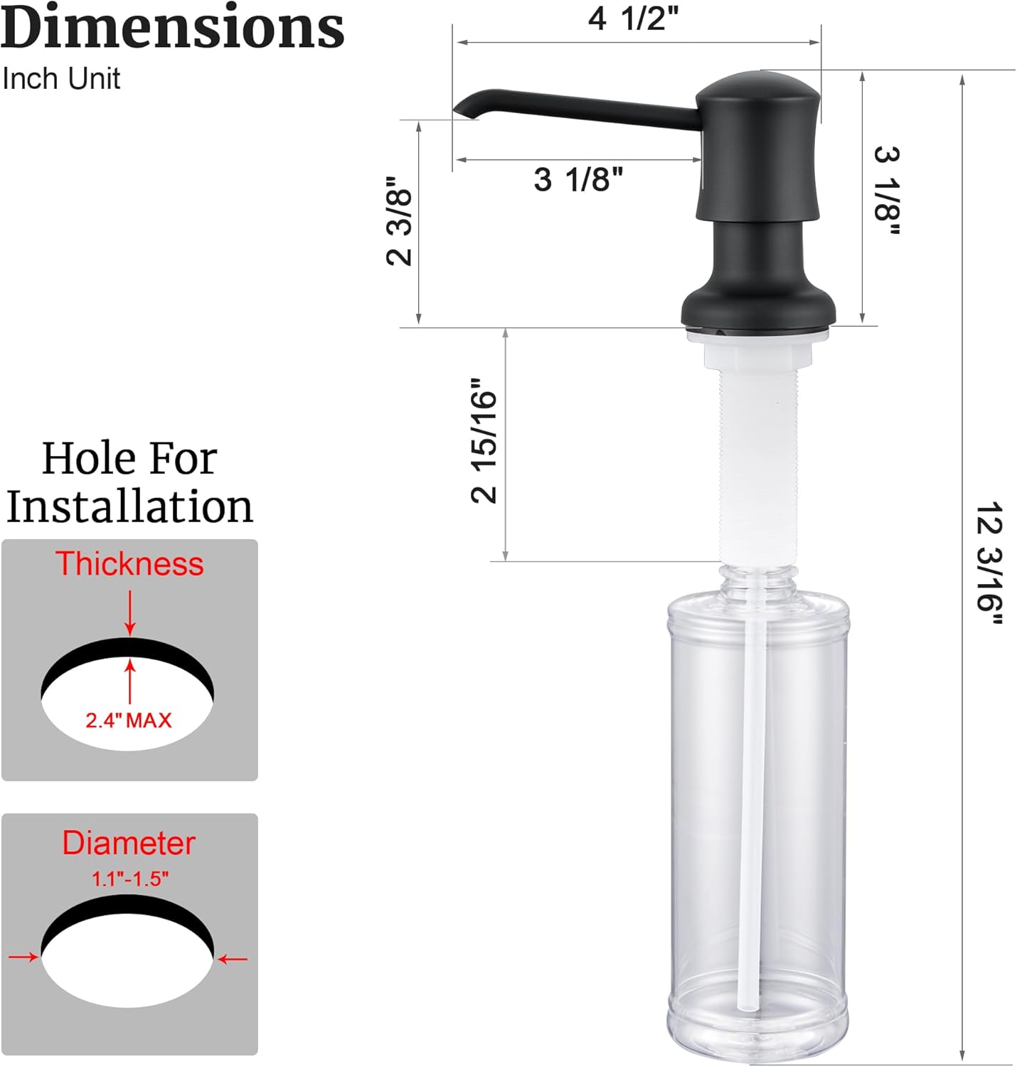 Ultimate Unicorn Soap Dispenser (Matte Black) for Kitchen Sink, with Liquid Hand & Dish Bottle.