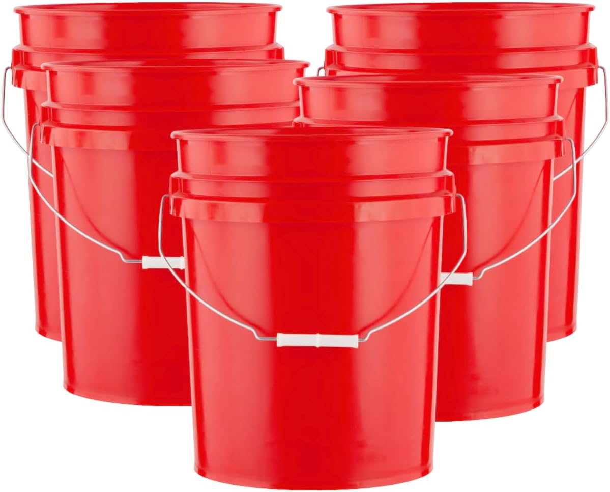 House Naturals 5 Gallon Premium HPDE Plastic Bucket - Made in USA Food Grade Container, BPA Free All Purpose Pail (5, Red)