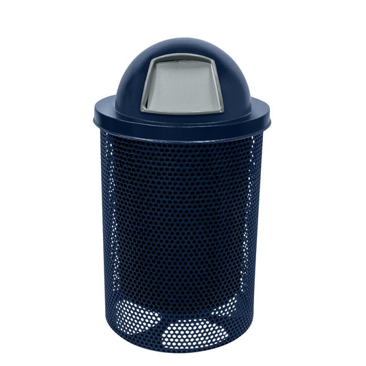 COATEDOUTDOORFURNITURE RDT-P-TXTDBL Heavy Duty Round Trash Receptacle with Dome Top, Liner Included, 32 Gallon, Textured Dark Blue, Made in America