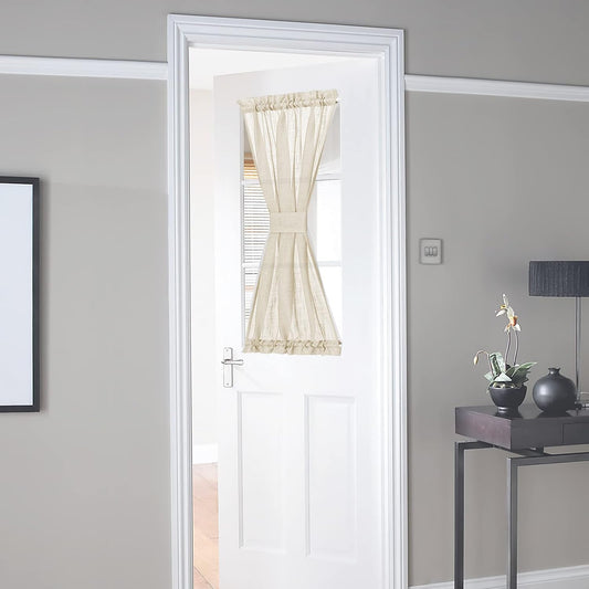 NICETOWN French Door Curtain - Linen Textured French Door Drape Privacy Open Weave Sheer Panel (30 inches Width by 40 inches Length, 1 Panel, Beige, Tieback Included)