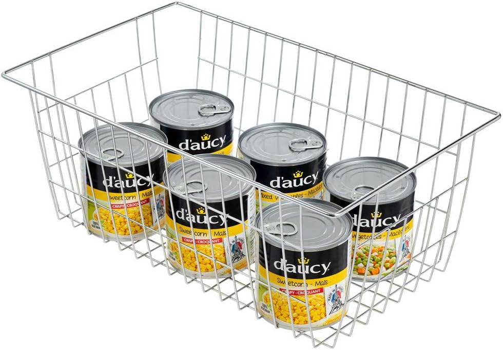 SANNO Freezer Baskets Wire Storage Baskets Closet Organization Baskets Bin Farmhouse Storage Bins Large Organizer Bins for Home, Office, Bathroom, Pantry -Set of 3, Chrome, 15.7"