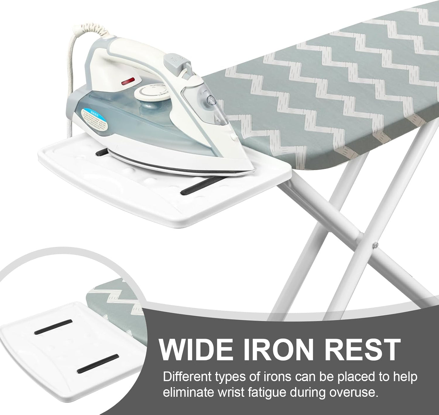 Ironing Board,Foldable Ironing Board Adjustable Height Compact Iron Board Thick Steel Tube Iron Board with Holder,Replacing Cloth Cover and Mini Handheld Gloves(Blue Waves)
