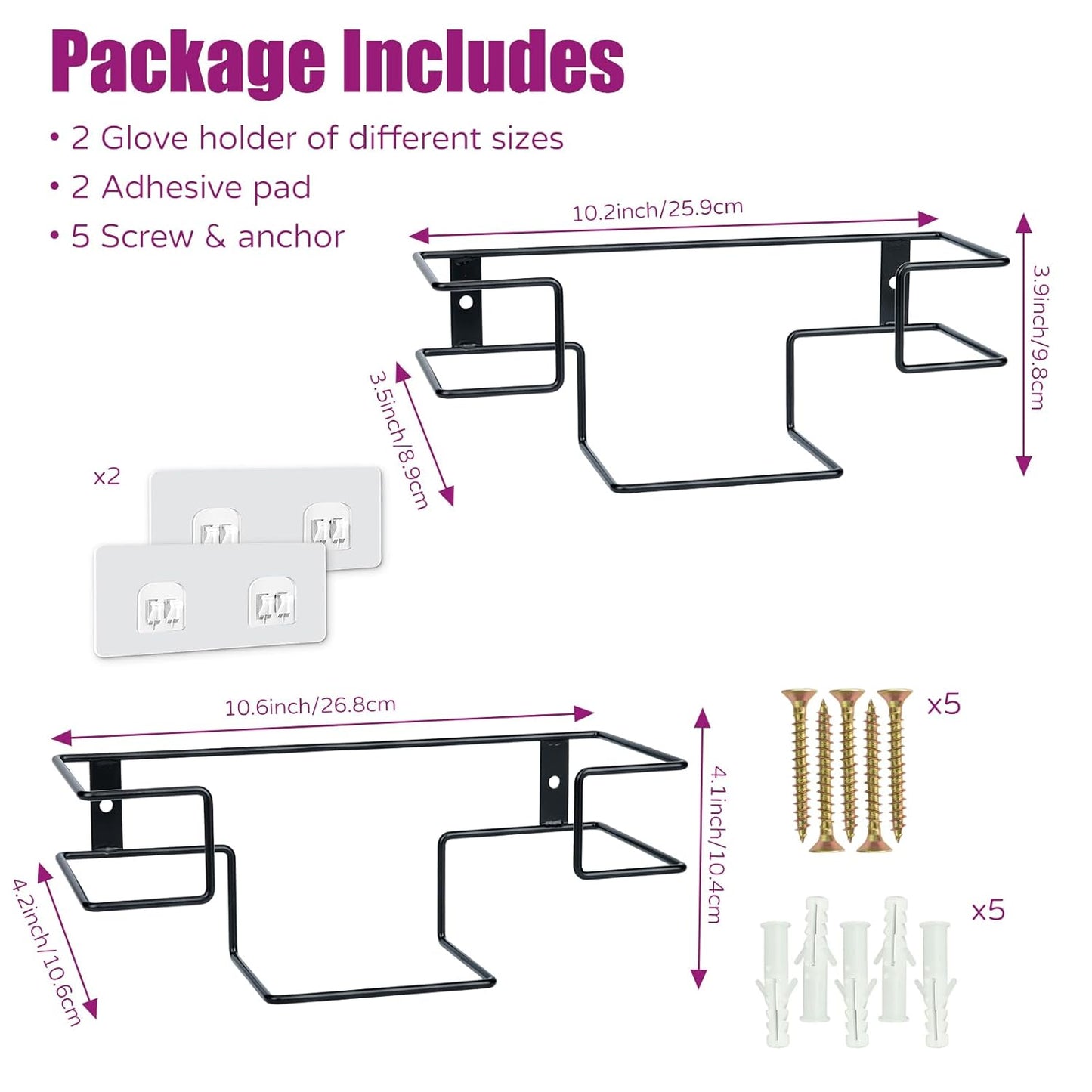 Glove Box Holder 2 Pack, Disposable Glove Dispenser Wall Mount, Metal Glove Rack Organizer for Rubber Latex Gloves Facial Tissue, Black