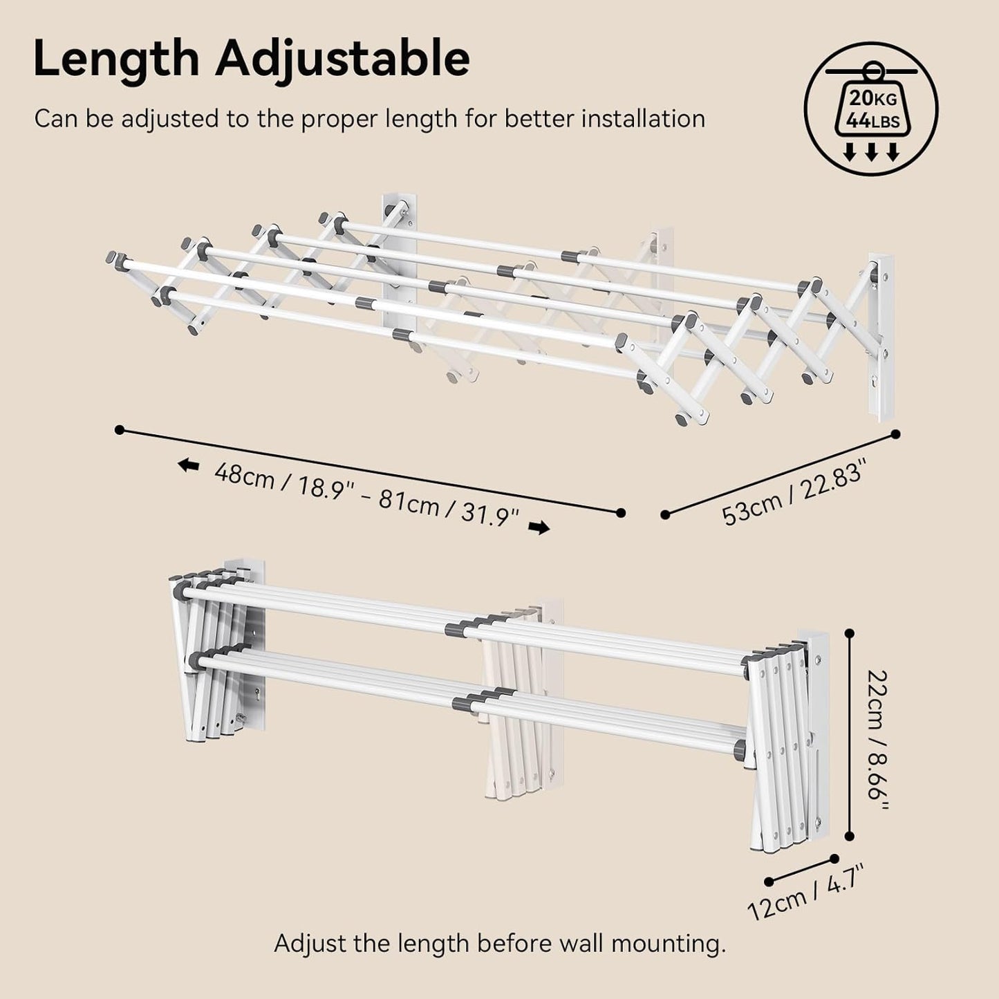 APEXCHASER Wall Mounted Clothes Drying Rack, Laundry Drying Rack Retractable, Towel Racks Wall Mounted for Bathroom Balcony Laundry Room Indoor, Foldable Accordion Dryer Rack for Clothing, White