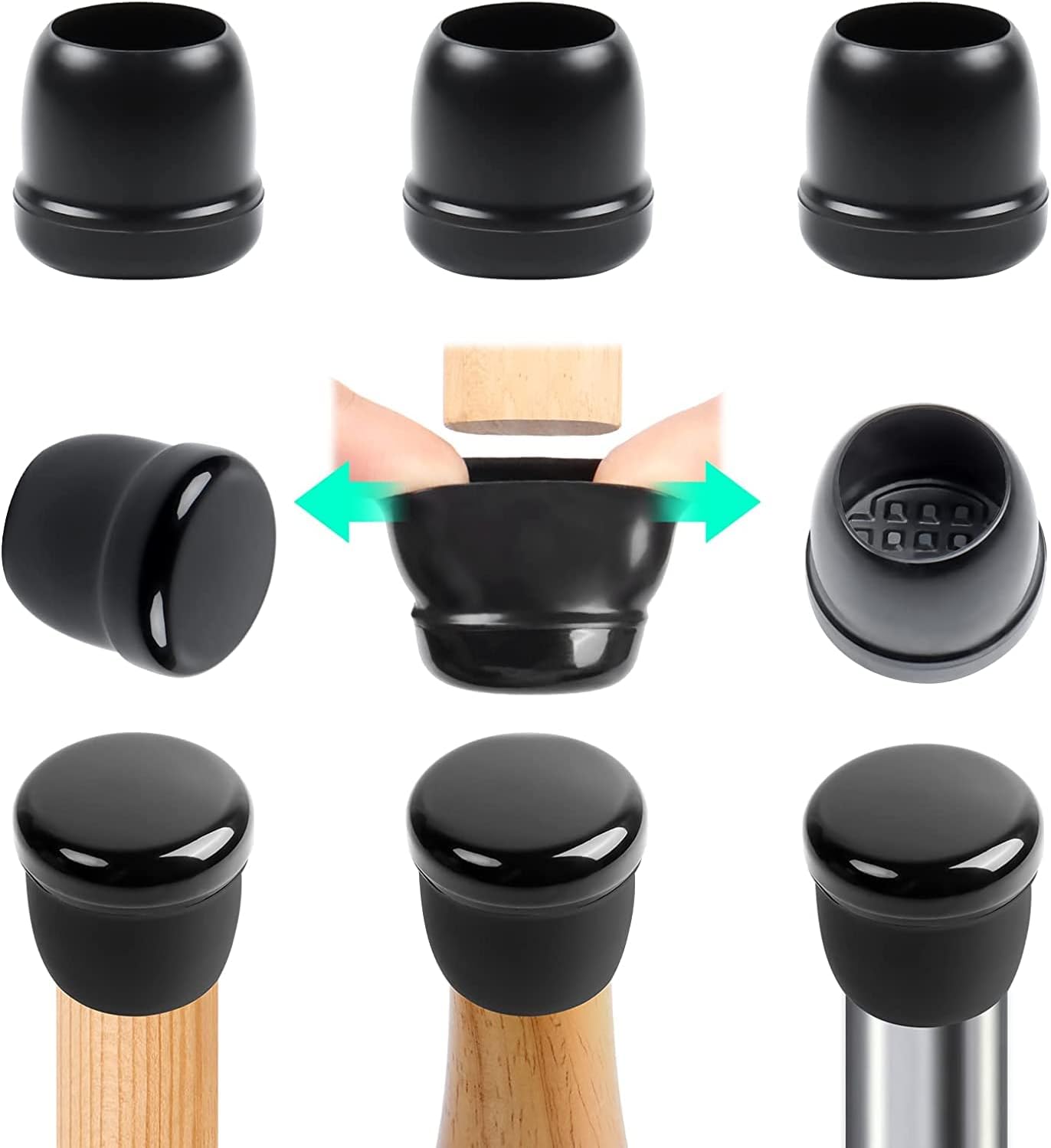 Ezprotekt 24 Pcs Black Chair Leg Sliders for Carpet, Round Teflon Furniture Glides for Rug, Carpet Sliders Protectors Caps for Couch, Dining Table Chair, Bar Stool Legs (L Fit: 1-1/10" to 1-3/10")