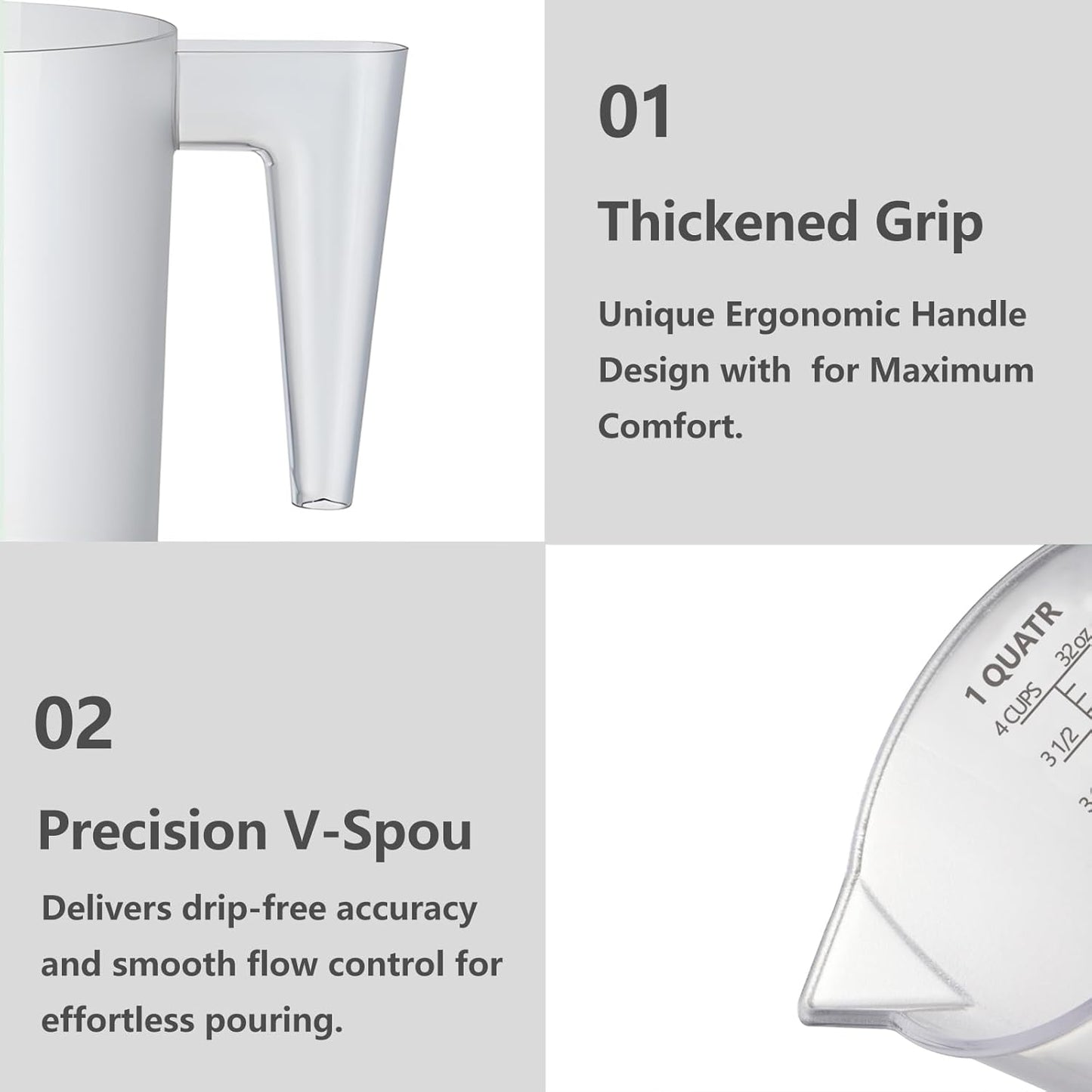 Food-Grade Plastic Measuring Pitcher – 64 Ounce & 8 Cups Measuring Cups with Handle for Liquid, Motor Oil, Pool & Lawn Chemicals, Dilution, Soap Mixing, Brewing, Commercial & Kitchen Use(2000ml)