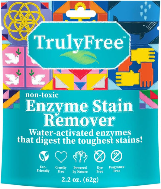 Truly Free Enzyme Laundry Stain Remover - Natural Laundry Detergent Booster for Blood, Grass, Pet Urine & Odor - Biological Washing Powder for Clothes, Couch Fabric (50 Scoops)