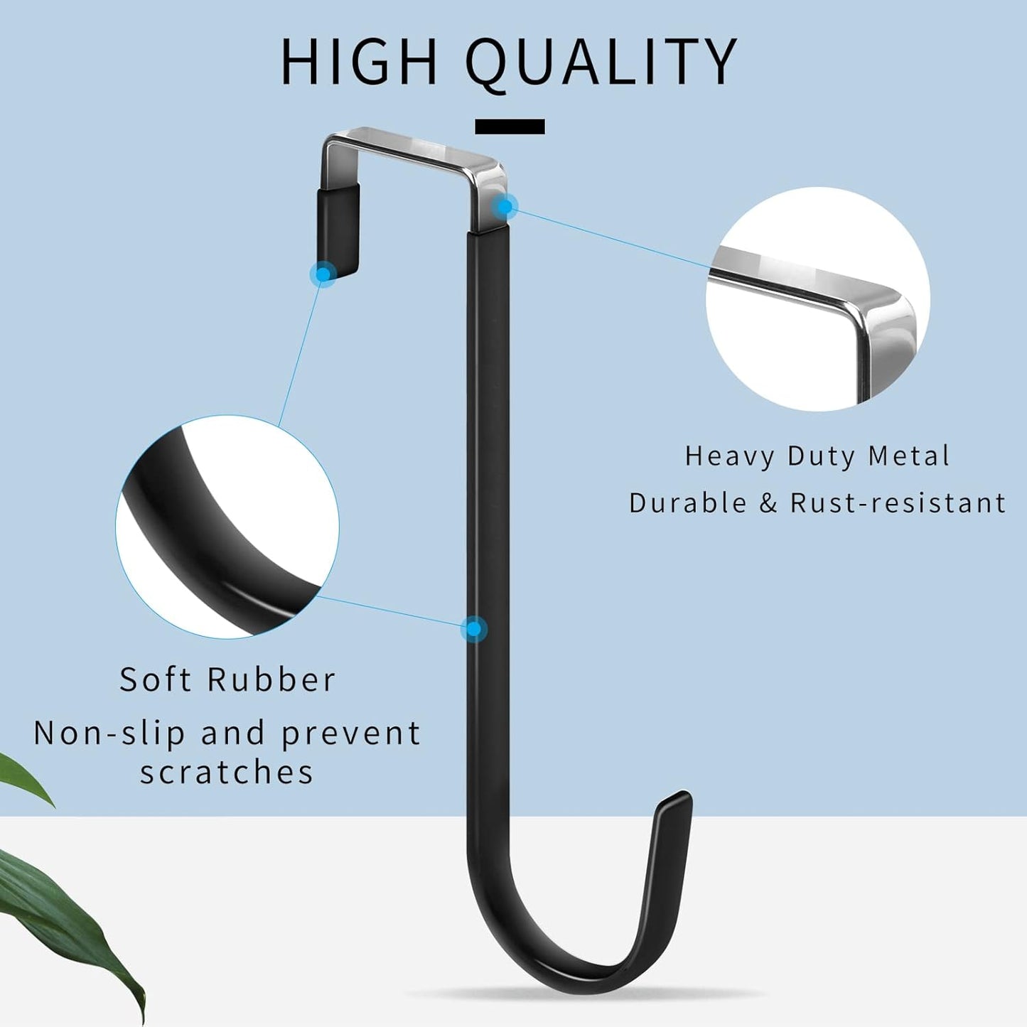 FYY Over The Door Hooks, 4 Pack Upgraded Long Door Hangers Hooks with Rubber Prevent Scratches Heavy Duty Organizer Hooks for Hanging Clothes, Towels, Hats, Coats, Bags Black