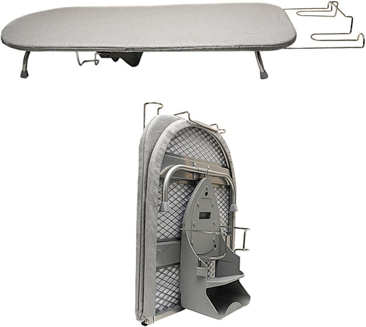 Tabletop Ironing Board Folding with Iron Holder and Iron Rest, Portable Space Saving Small Metal Ironing Board (Gray)