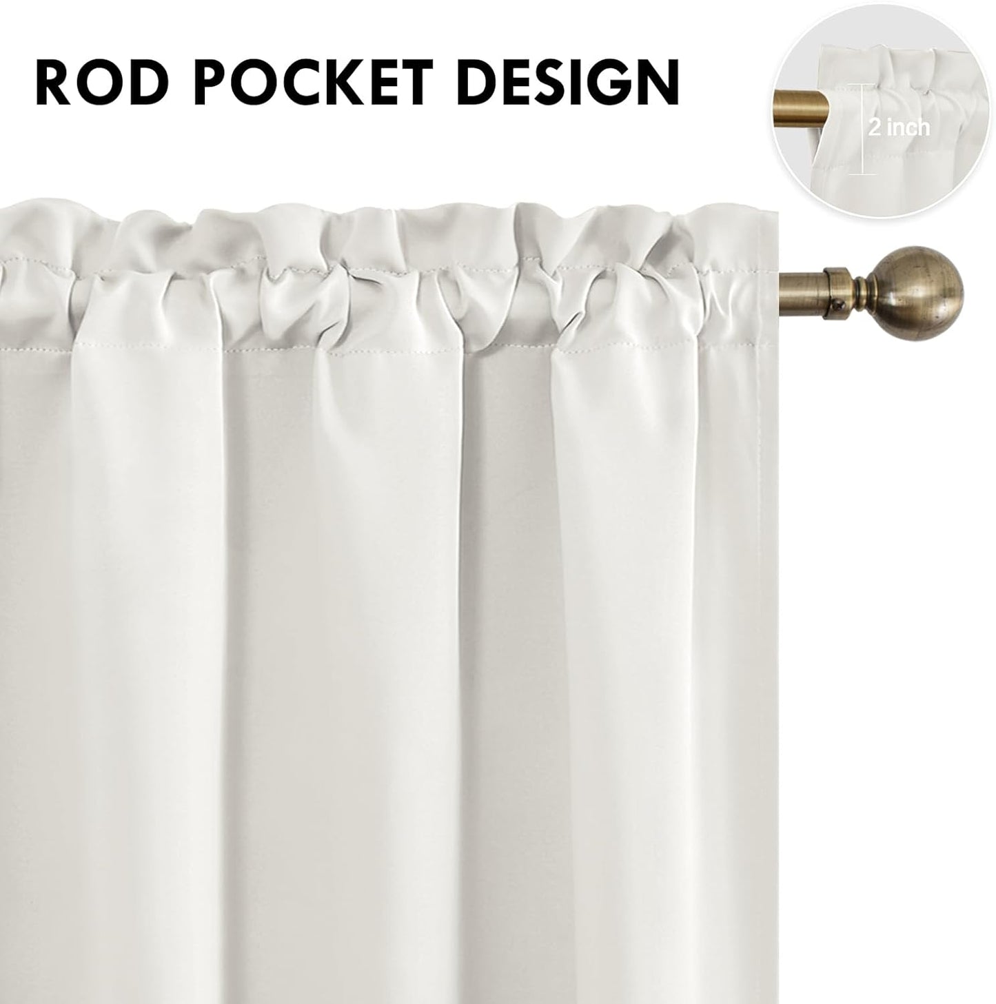 DWCN Blackout Curtains Thermal Insulated, Energy Saving & Noise Reducing Bedroom and Living Room Curtains, Ivory, W 38x L 63 Inch, Set of 2 Rod Pocket Curtain Panels