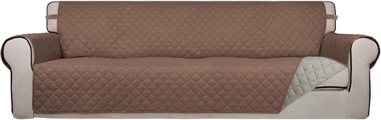 PureFit Reversible Quilted Sofa Cover, Water Resistant Slipcover Furniture Protector, Washable Couch Cover with Non Slip and Elastic Straps for Kids, Dogs, Pets (XX Large, Brown/Beige)